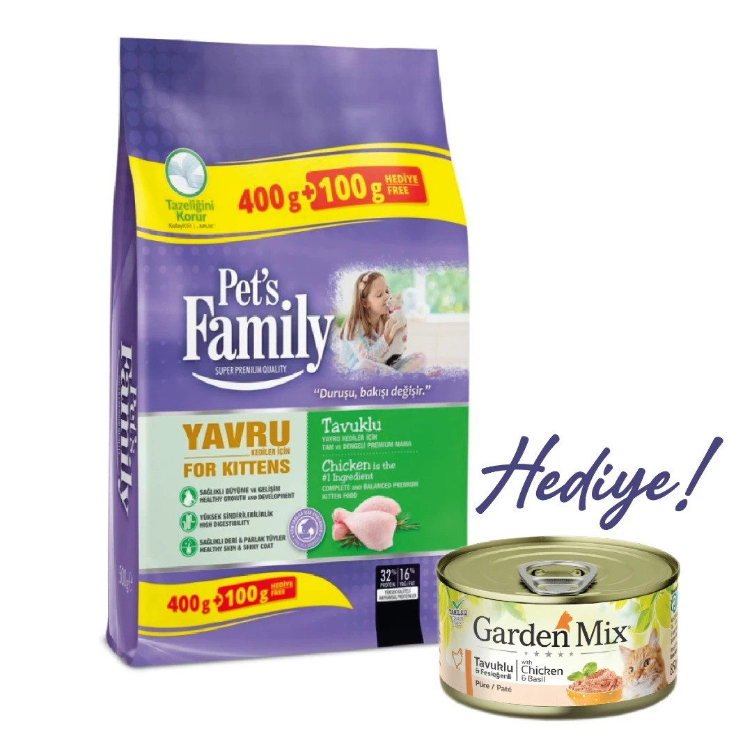 PET'S FAMİLY KEDİ MAMA KURU TAV.YAVRU KEDİ 400+100GR