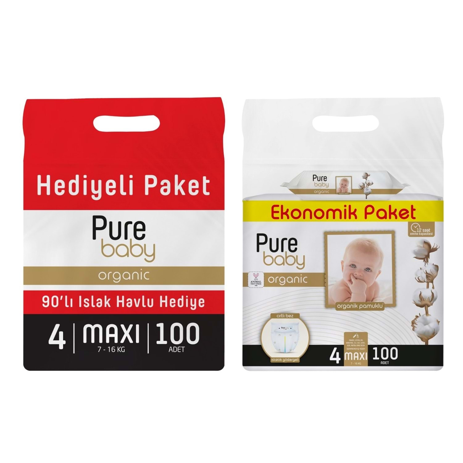 PURE BABY BEBEK BEZİ (4NO)MAXİ 100'LÜ ISLAK HAVLU HED.